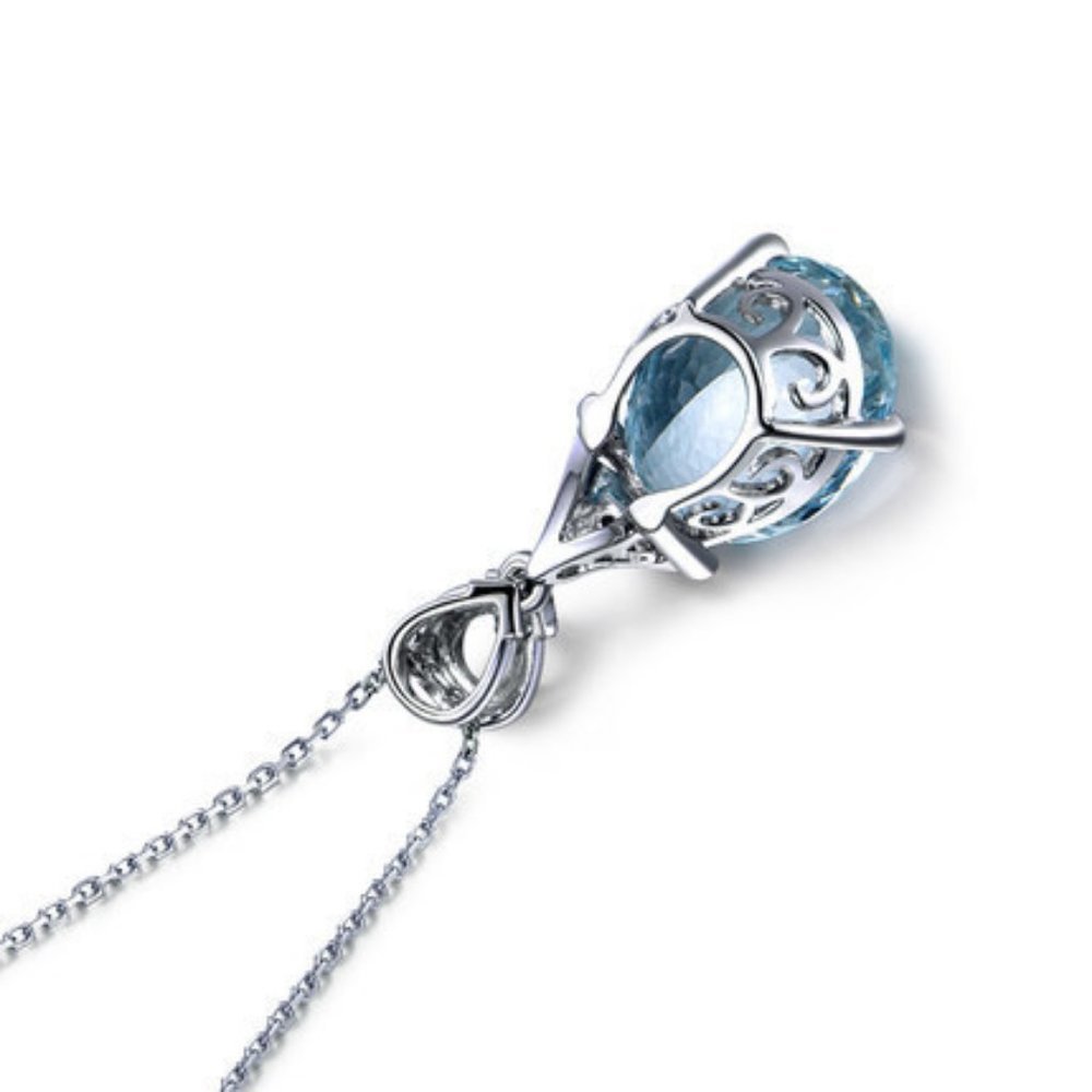 NEW Silver Blue Topaz Diamond Water Drop Necklace - Picture 6 of 8